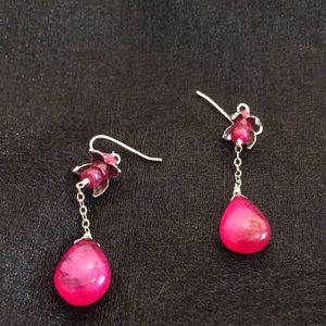 Hot pink fuschia topaz briolette earrings silver
